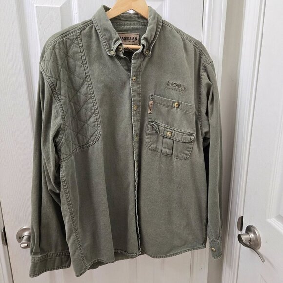Magellan Button up shirt Quilted Mens Medium Olive Green Hunting Outdoor Cotton‎ - Picture 1 of 9